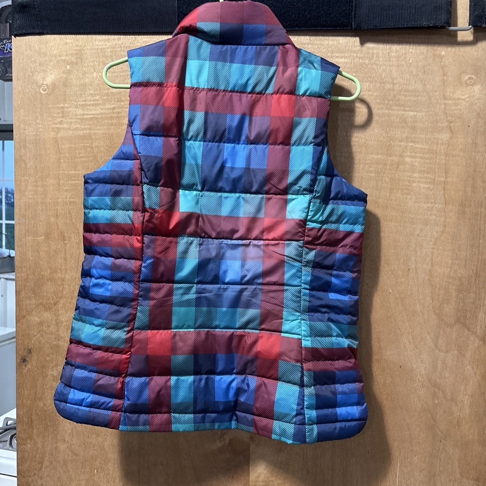 Womens Lands End Size Small 6-8 Plaid Down Puffer Vest Red Blue - Picture 4 of 7
